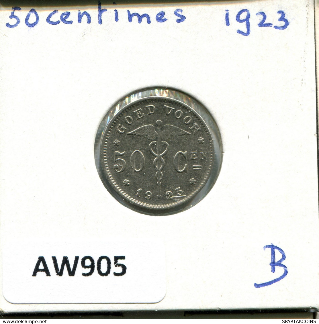 50 CENTIMES 1923 DUTCH Text BELGIEN BELGIUM Münze #AW905.D - 50 Cent