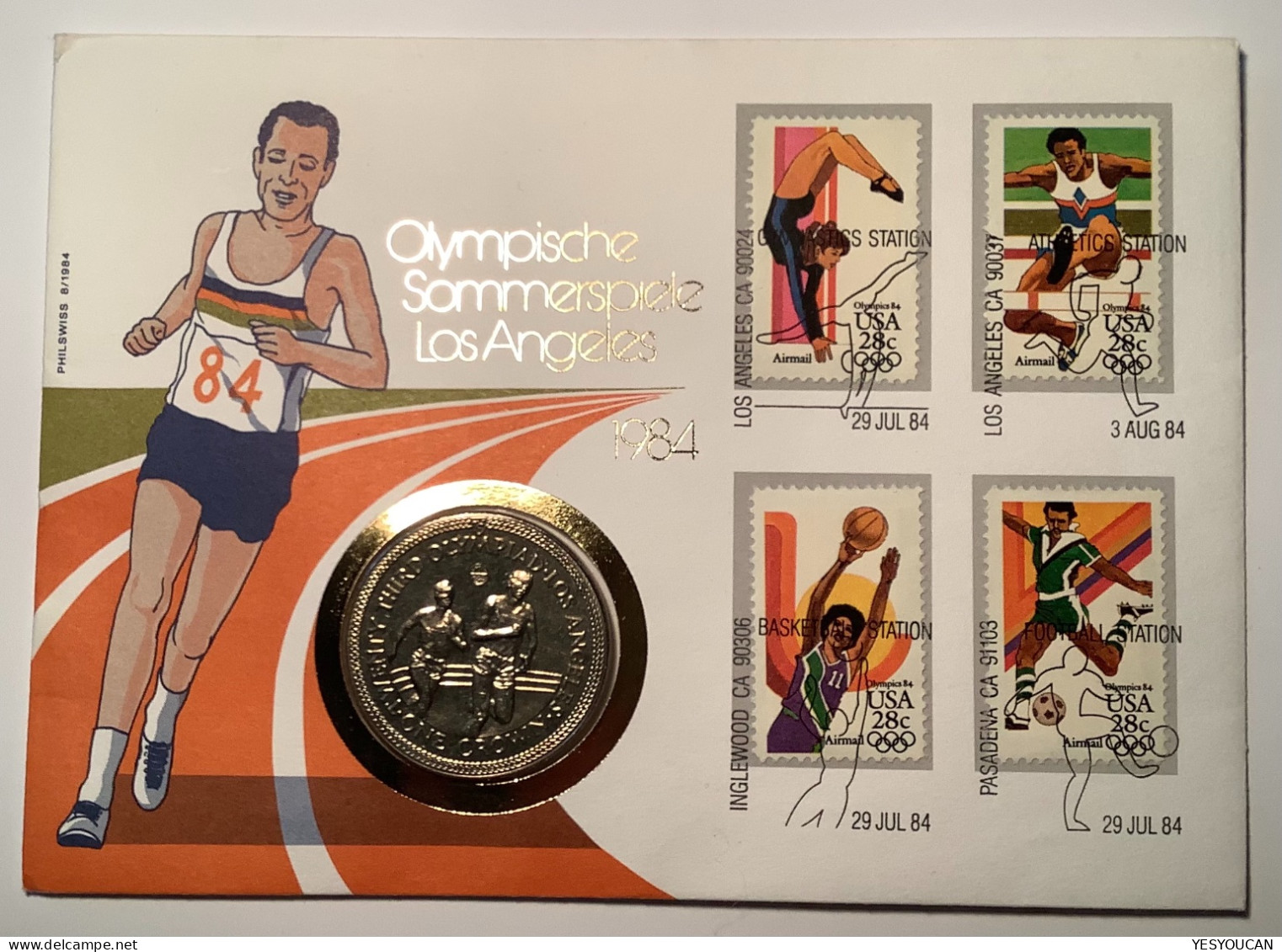 Isle Of Man CROWN Coin1984 Olympic Games Los Angeles USA Numisletter(Numisbrief JEUX Olympiques Football GB QEII Monnaie - Man (Ile De)