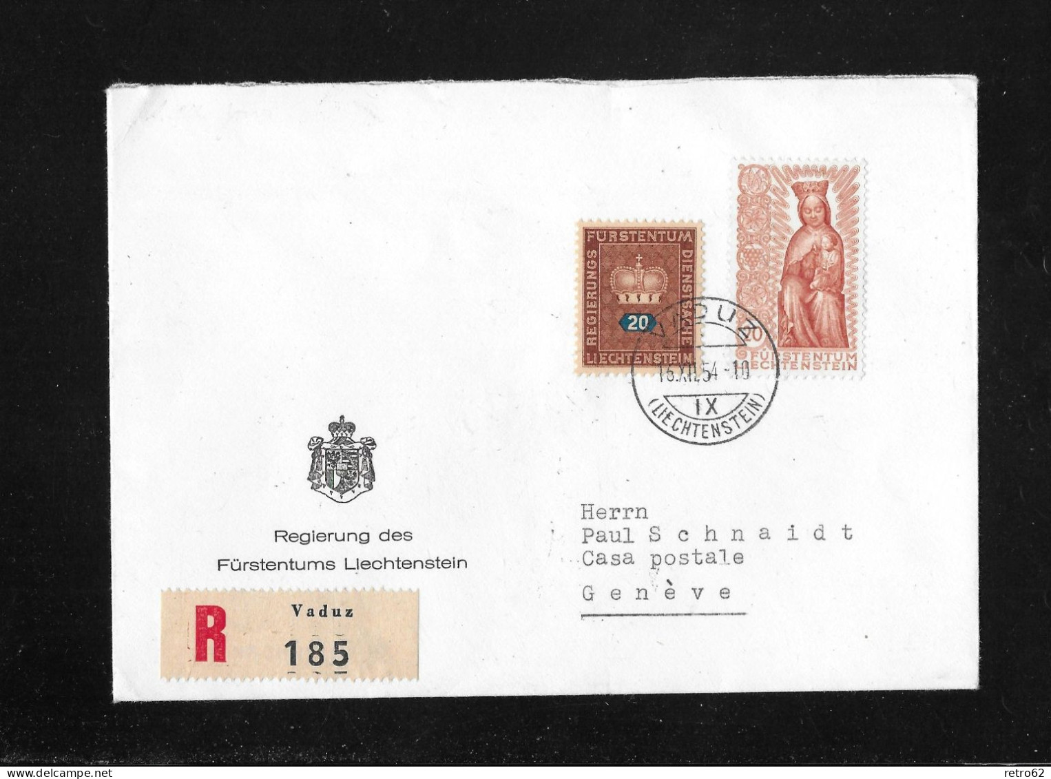 1954 DIENSTPOST  ►Chargè Brief Regierung Des Fürstentums Liechtenstein VADUZ Nach GENÈVE   ►SBK-D38 Und 273 FDC◄ - Service