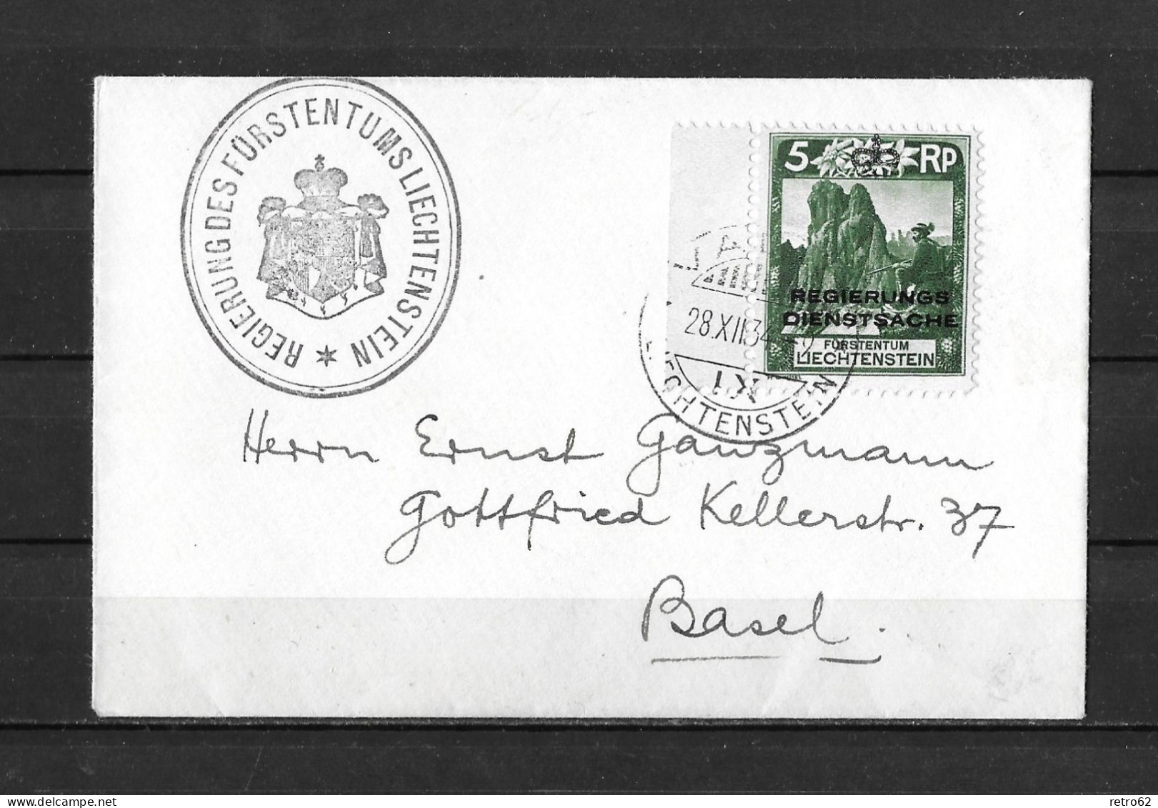 1932 DIENSTPOST  ►"Regierungsdienstsache" Und Krone Brief Von VADUZ Nach BASEL    ►SBK-D1B◄ - Servizio