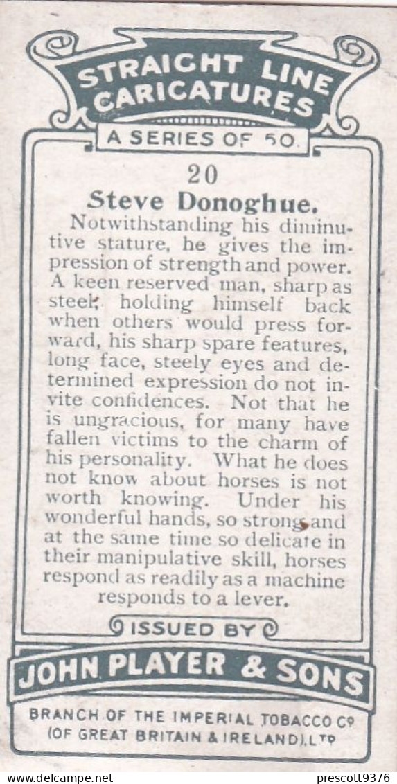 20 Steve Donohue -   Straight Line Caricatures 1926 - Players Cigarette Card - Player's