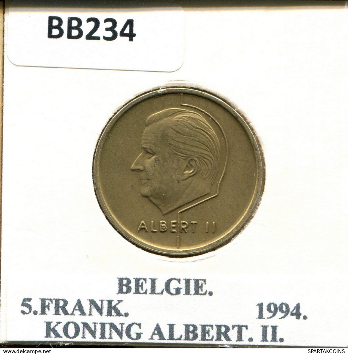 5 FRANCS 1994 DUTCH Text BELGIQUE BELGIUM Pièce #BB234.F - 5 Frank