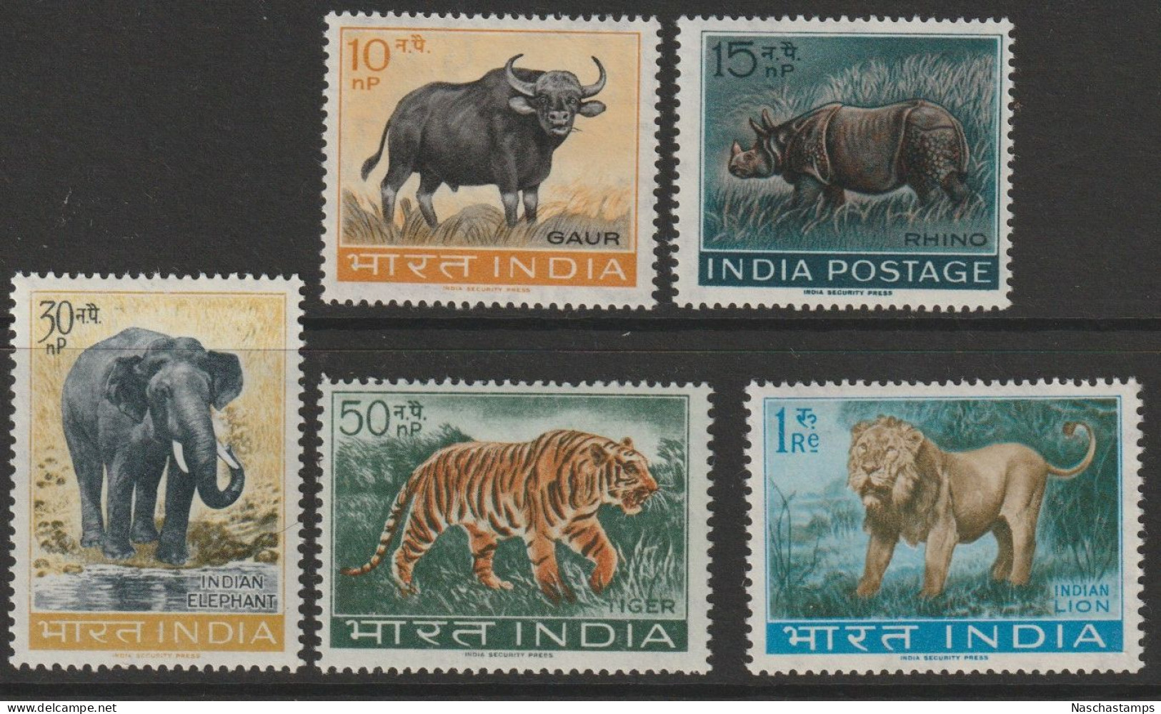 India 1962/1963 Animals Rhino, Gaur, Elephant, Tiger & Lion MNH - Ungebraucht