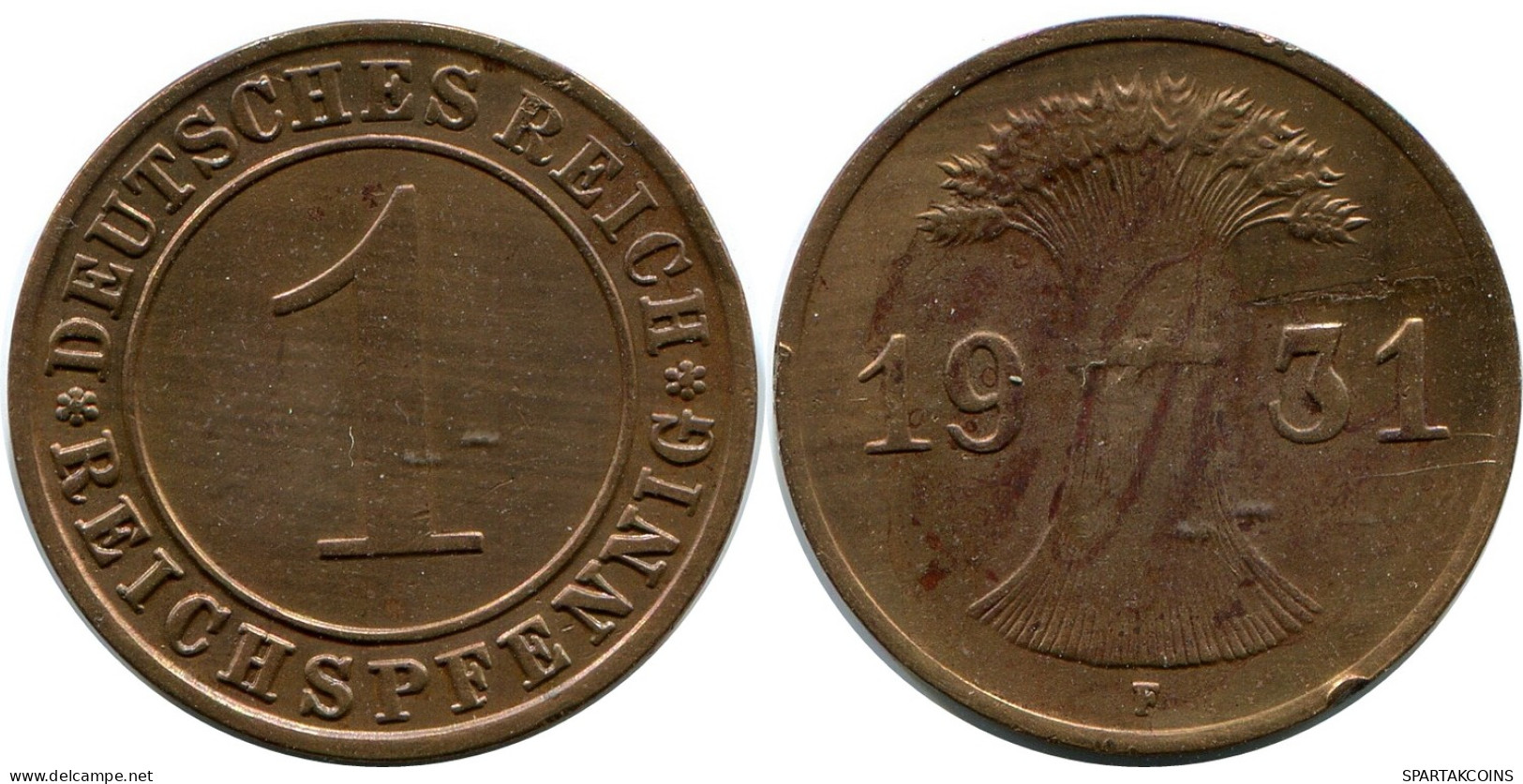 1 REICHSPFENNIG 1931 F GERMANY Coin #DB791.U - 1 Rentenpfennig & 1 Reichspfennig