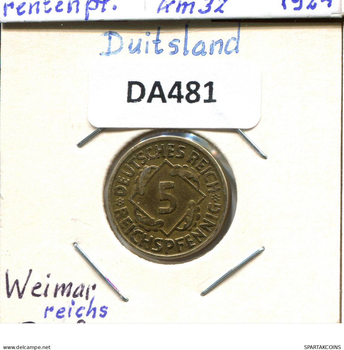 5 REICHSPFENNIG 1924 G GERMANY Coin #DA481.2.U - 5 Rentenpfennig & 5 Reichspfennig