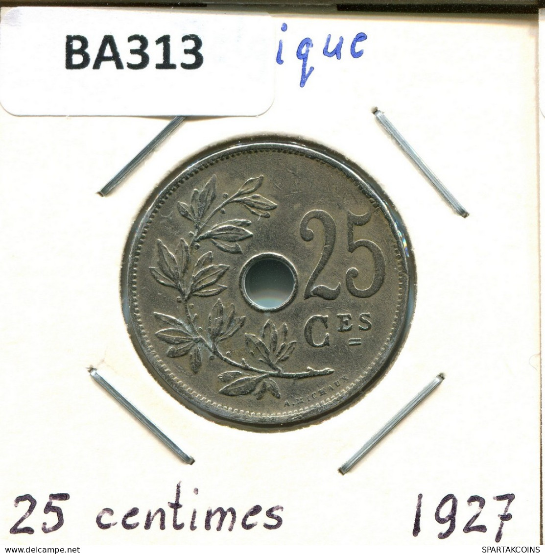 25 CENTIMES 1927 FRENCH Text BELGIUM Coin #BA313.U - 25 Cents