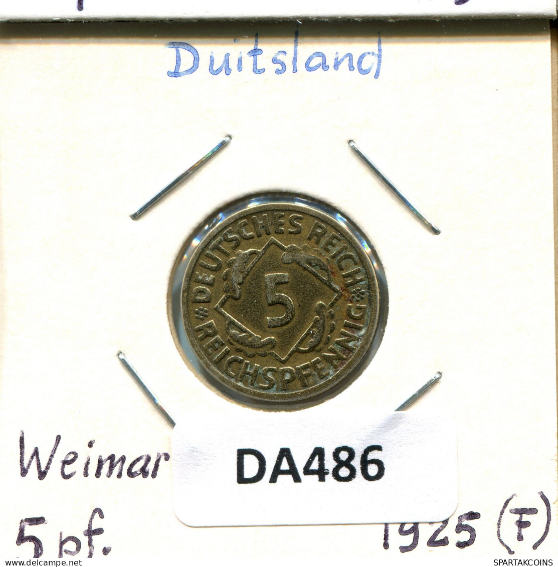 5 REICHSPFENNIG 1925 F GERMANY Coin #DA486.2.U - 5 Rentenpfennig & 5 Reichspfennig