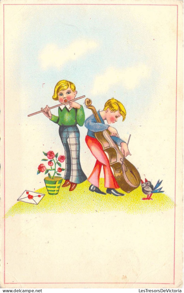 FANTAISIE - Fille - Jeune Homme - Instruments De Musique - Violons - Fleurs - Carte Postale Ancienne - Femmes