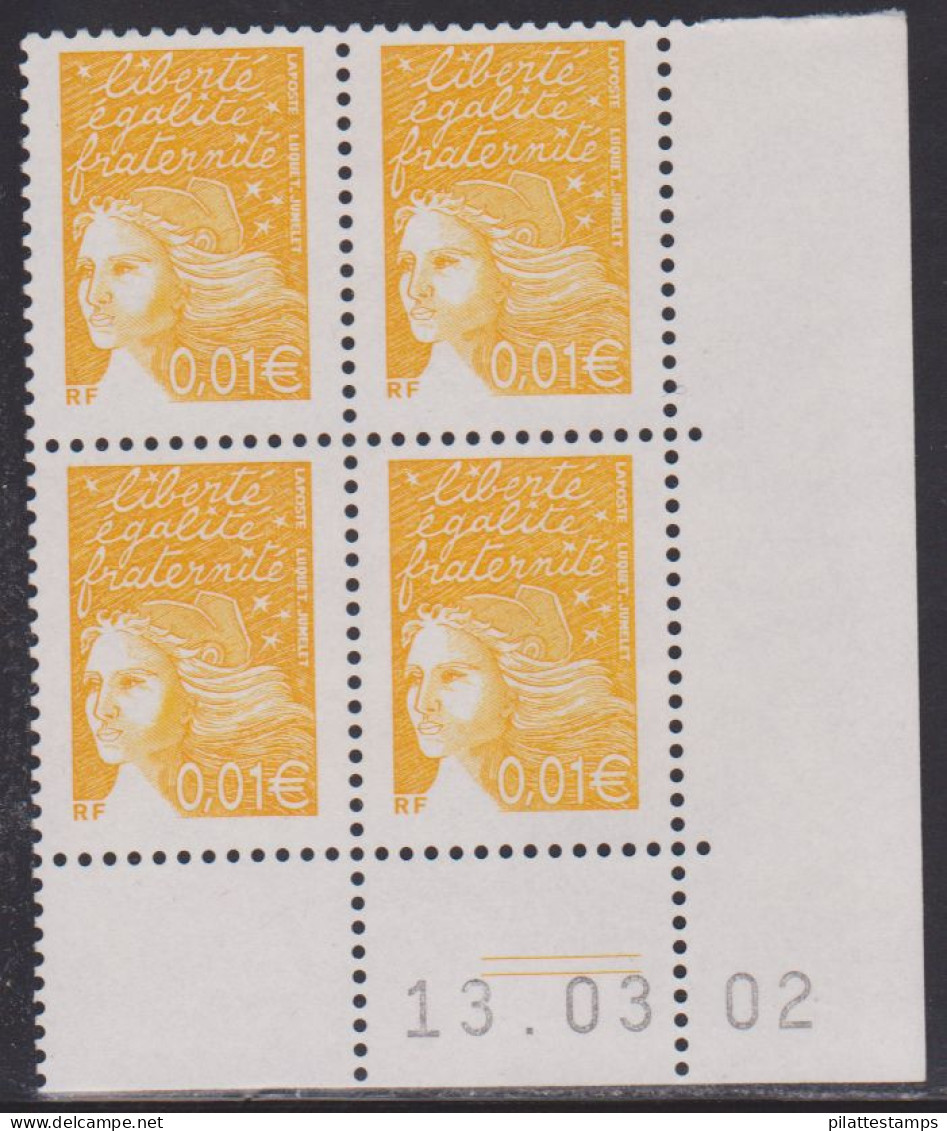 FRANCE N° 3443** MARIANNE DE LUQUET COIN DATE 13/3/02 - 1990-1999