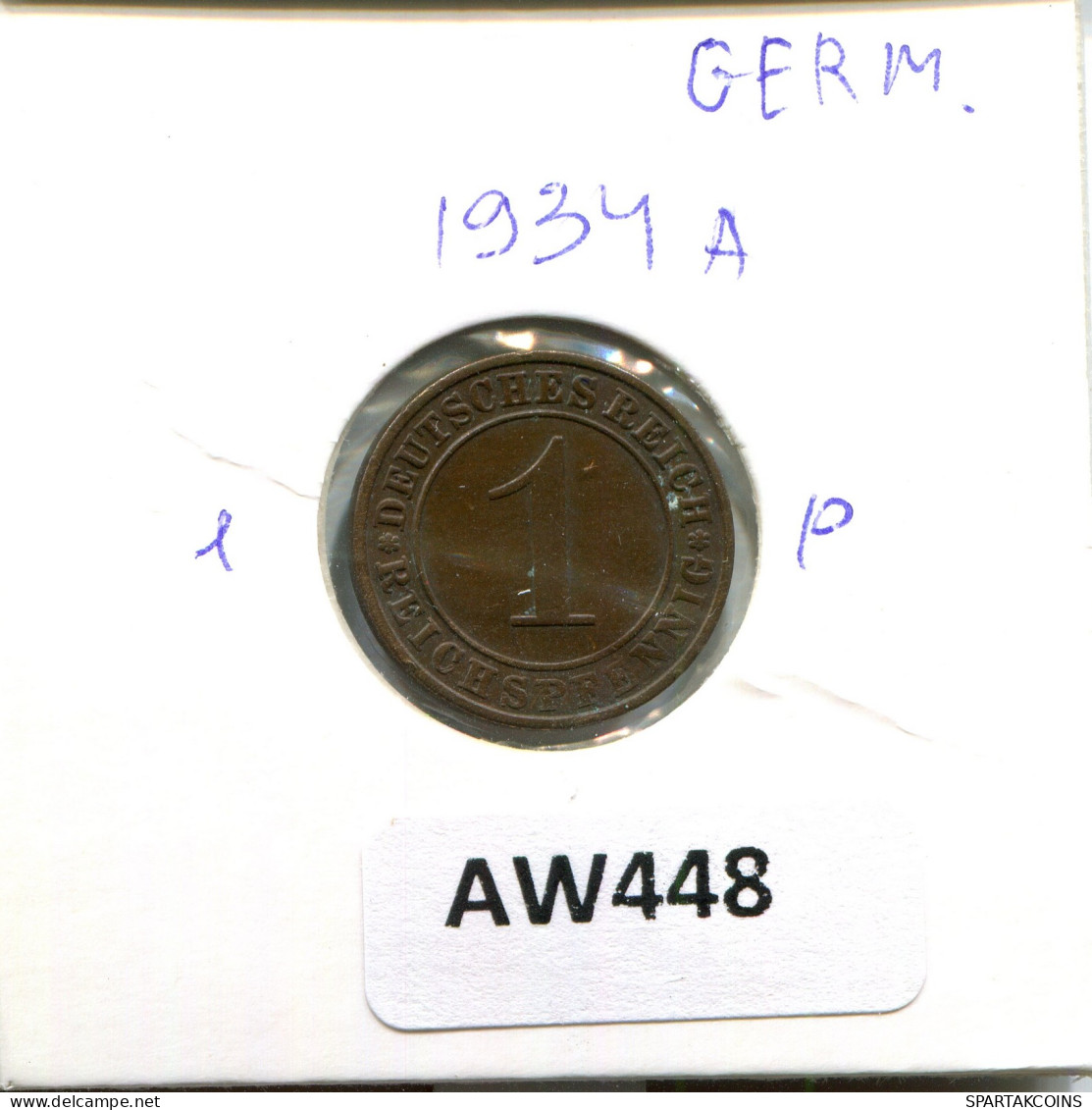 1 PFENNIG 1934 A ALEMANIA Moneda GERMANY #AW448.E - Other & Unclassified