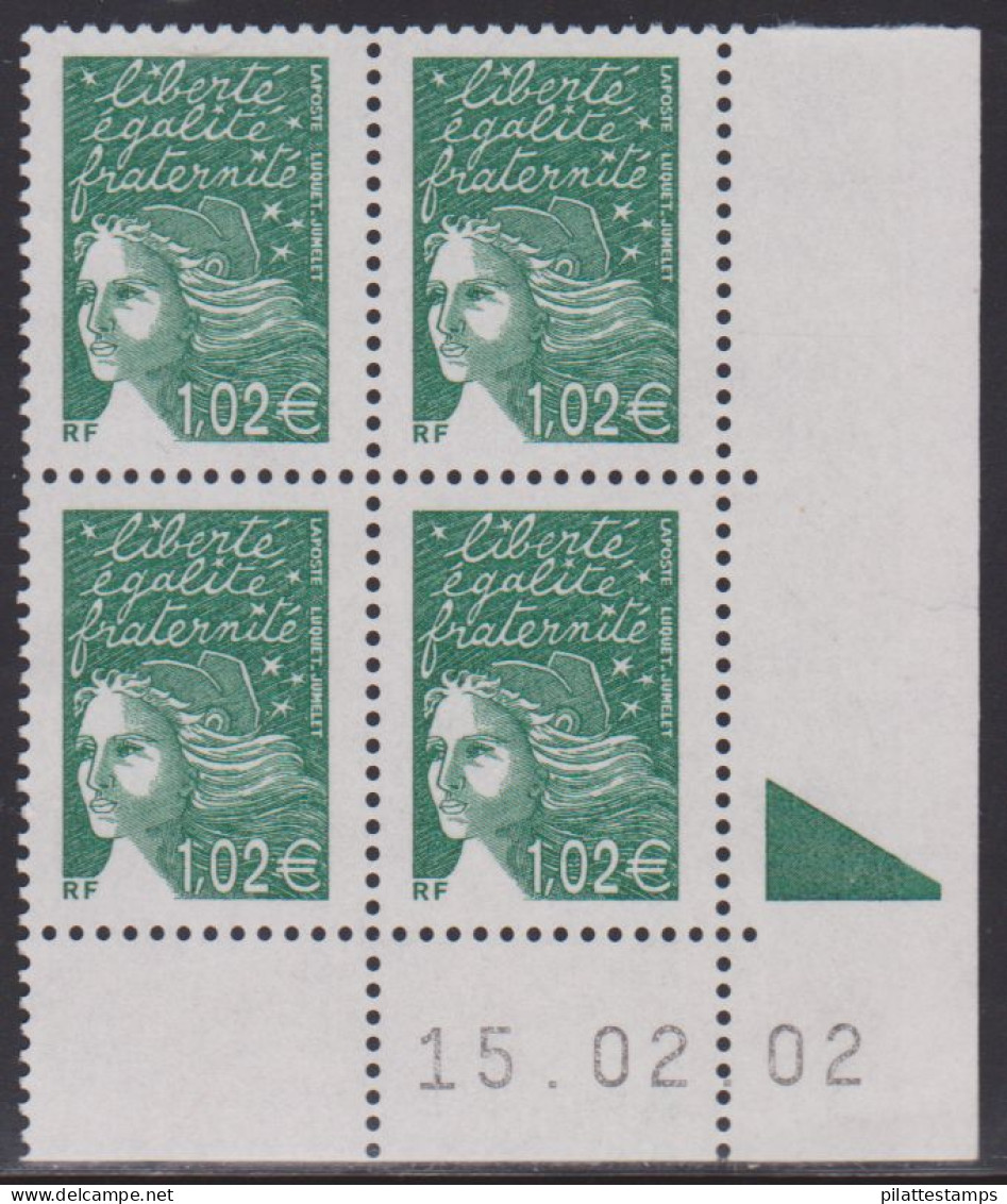 FRANCE N° 3456**  MARIANNE DE LUQUET COIN DATE 15/2/02 - 2000-2009