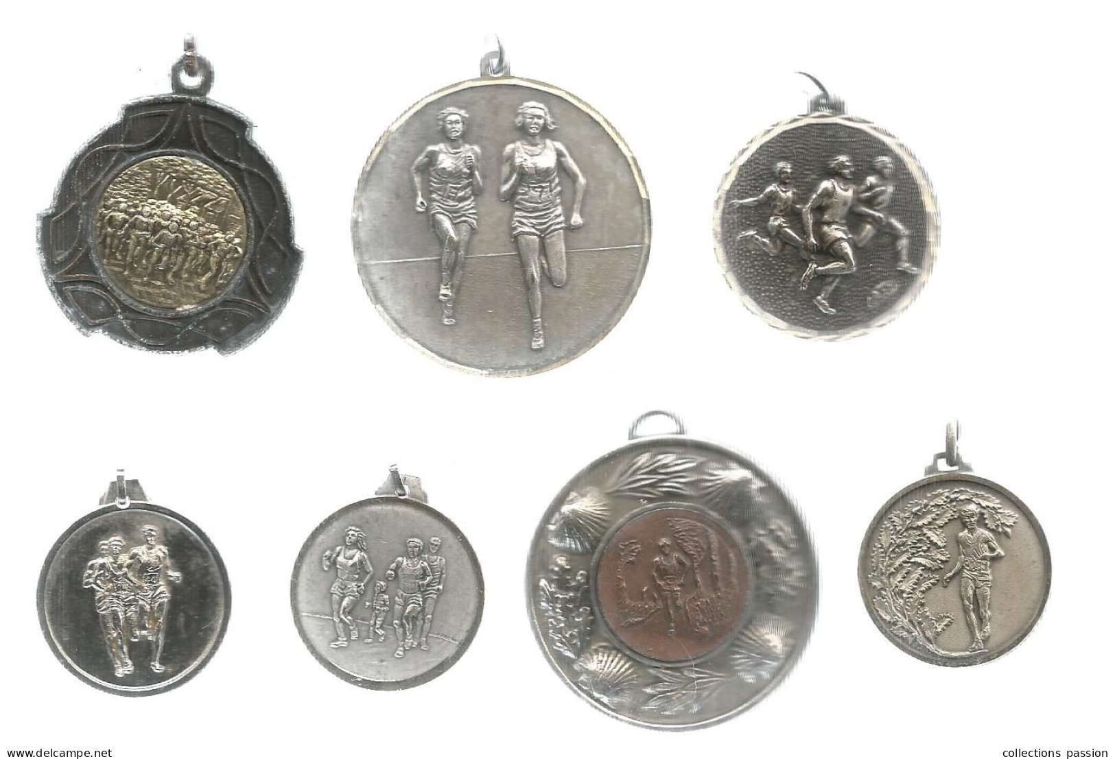 Médaille , Sports ,  Athlétisme , Course à Pieds , Uniface , 158 Gr , LOT DE 7 MEDAILLES - Athlétisme