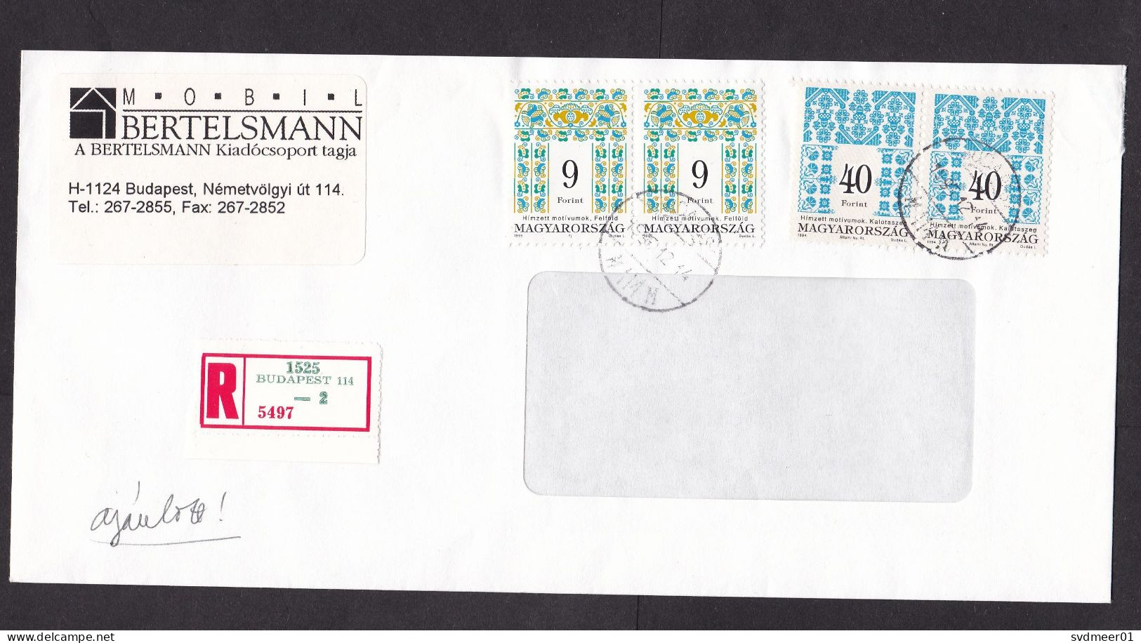 Hungary: Registered Cover, 1995, 4 Stamps, Textile Motives, Heritage, R-label (minor Damage) - Covers & Documents