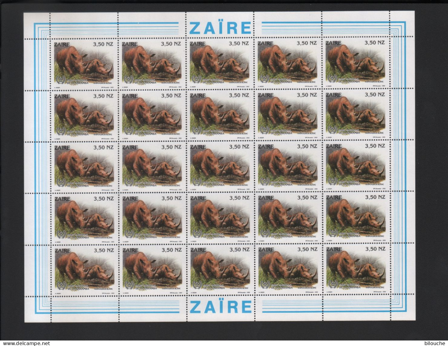 BUZIN /  ZAIRE 1994 /  50 ANS DU PARC DE LA GARAMBA  /  SERIE COMPLETE DE 6 FEUILLES (AVEC CELLE SURCHARGEE) - Neufs