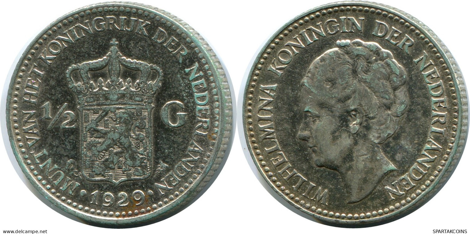 1/2 GULDEN 1929 NÉERLANDAIS NETHERLANDS ARGENT Pièce #AR937.F - 1/2 Gulden