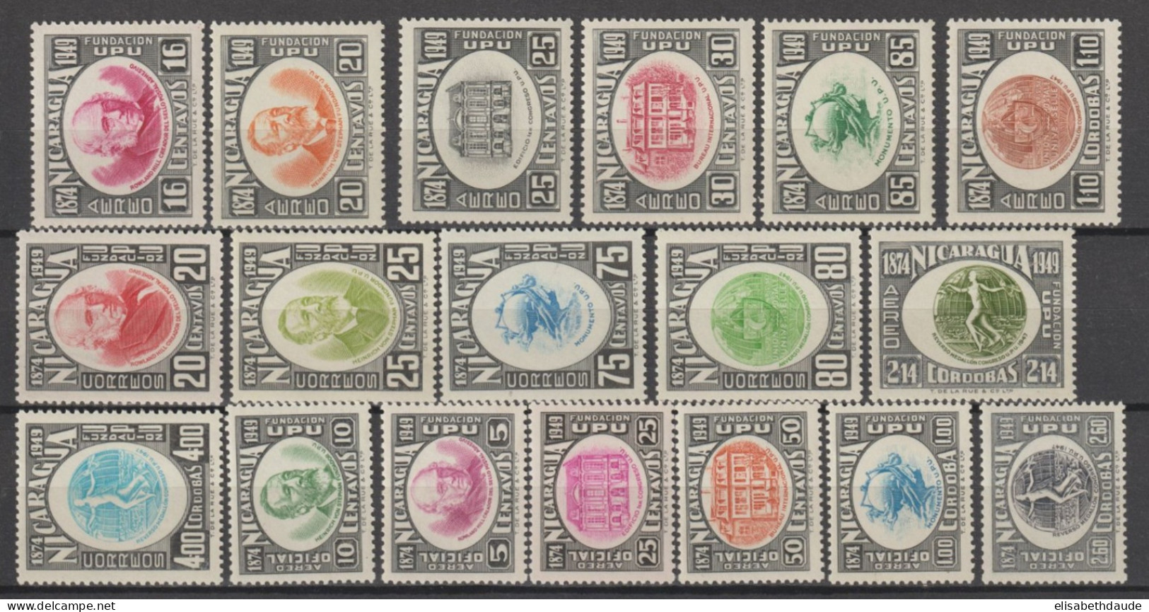 NICARAGUA - 1950 - UPU - SERIE COMPLETE YVERT N°749/753 + AERIENS N°280/86 + SERVICE N°39/44 * MLH - COTE = 32.5 EUR. - Nicaragua