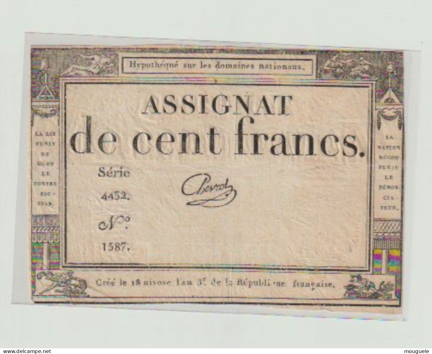 Assignat De Cent  Francs Uniface - Assignats