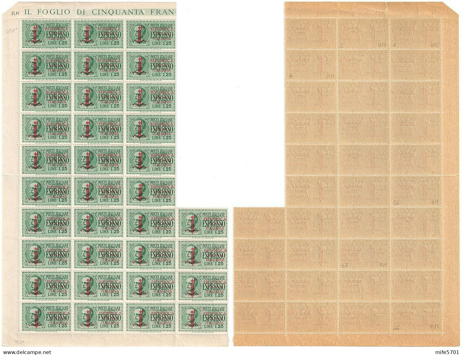 RSI 34 FRANCOBOLLI ESPRESSO L. 1,25 SOPRASTAMPATI - TIRATURA DI ROMA - NUOVI MNH ** - SASSONE E21 - Express Mail