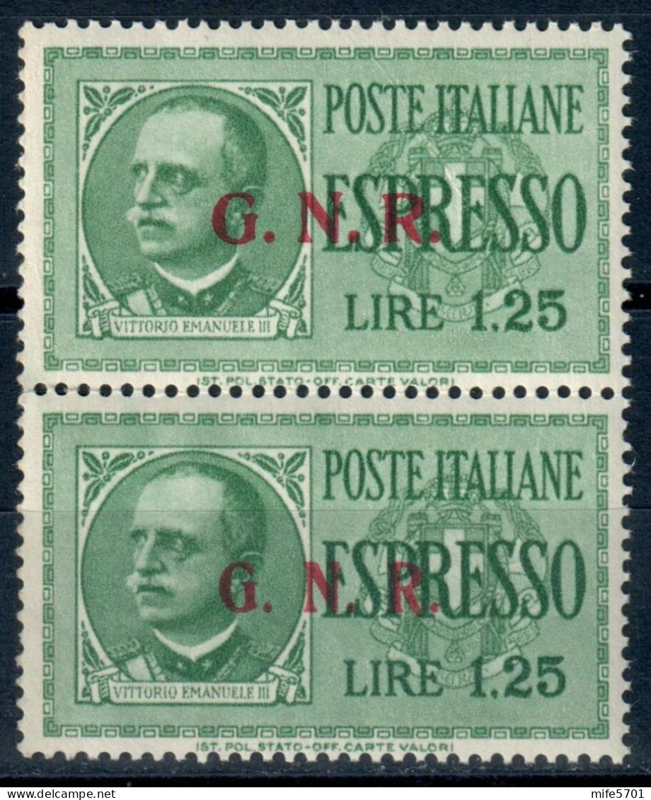 RSI COPPIA VERTICALE ESPRESSO L. 1,25 SOPRASTAMPA G.N.R. DEL II E III TIPO - NUOVI MNH ** - SASSONE E19II - E19III - Exprespost