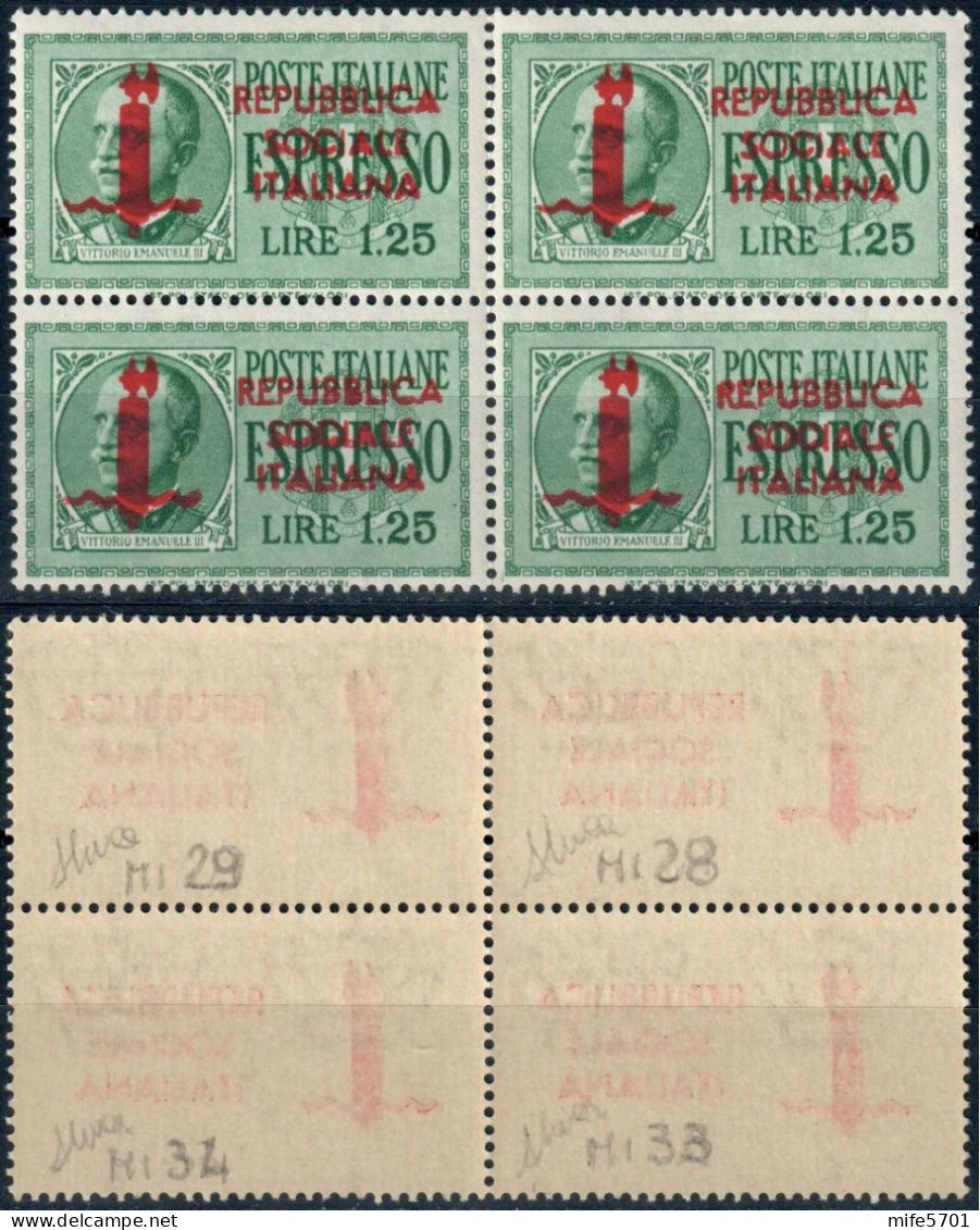 RSI QUARTINA ESPRESSO L. 1,25 CON SOPRASTAMPA FASCETTI TIRATURA DI MILANO + DECALCO - NUOVI MNH ** SASSONE E21 ANDREONI - Posta Espresso