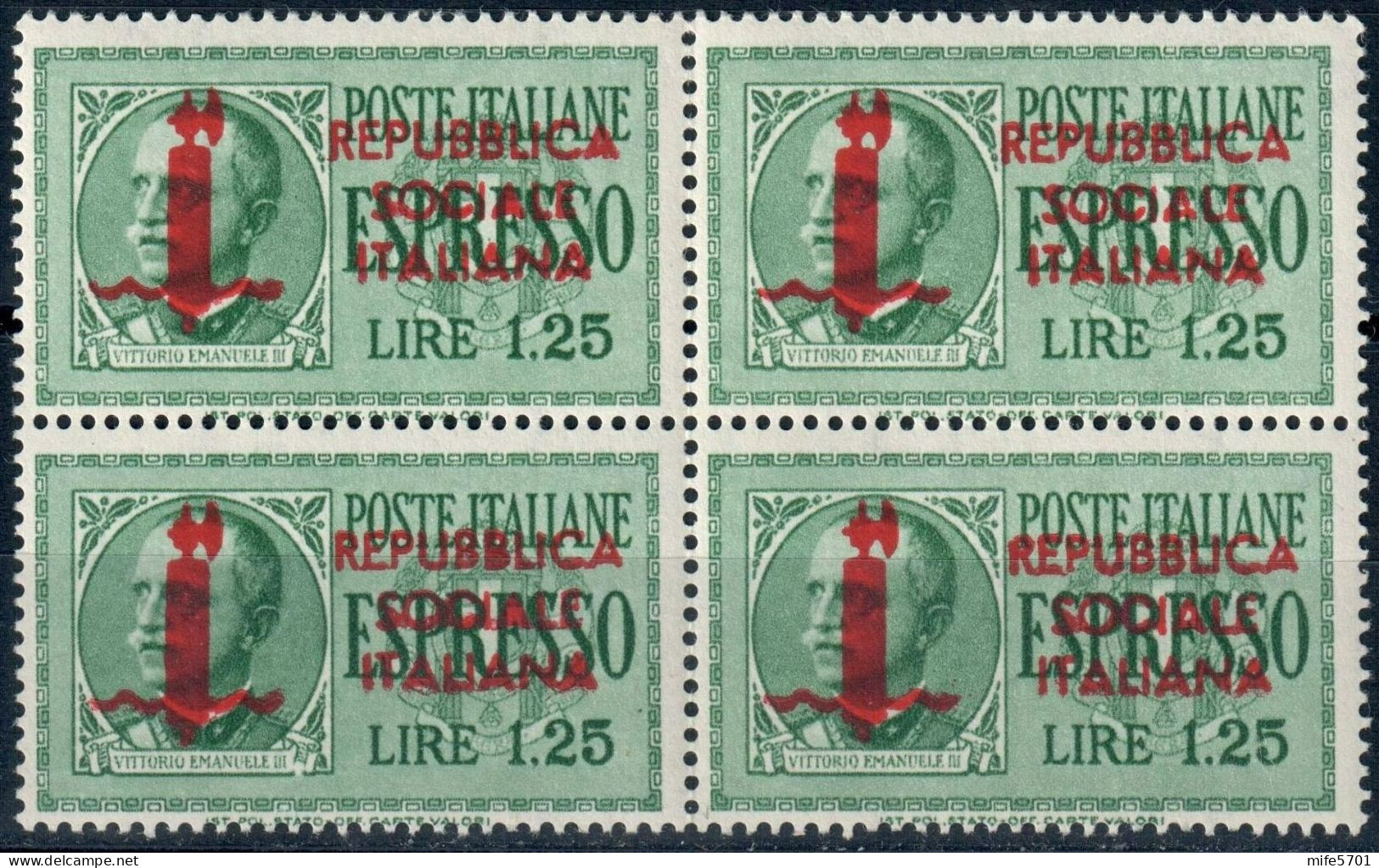 RSI QUARTINA ESPRESSO L. 1,25 CON SOPRASTAMPA FASCETTI TIRATURA DI MILANO + DECALCO - NUOVI MNH ** SASSONE E21 ANDREONI - Posta Espresso