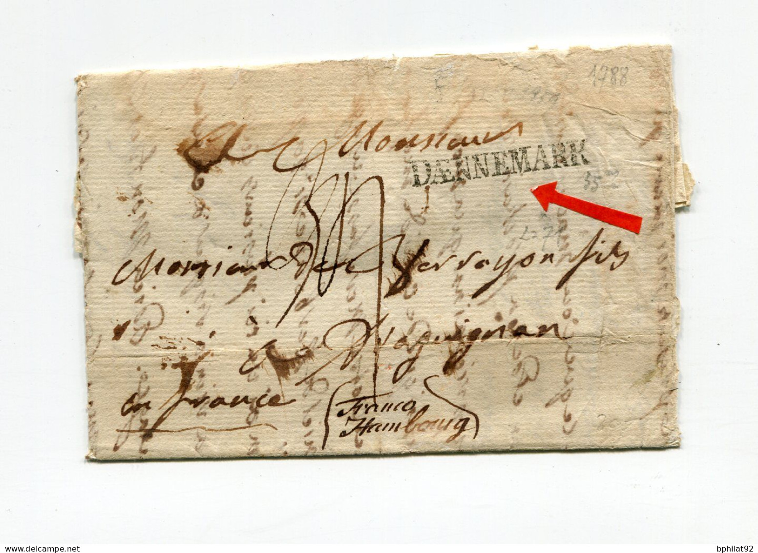 !!! LETTRE DE 1788 POUR LA FRANCE,  AVEC MARQUE DE PROVENANCE "DAENNEMARK" - ...-1851 Prefilatelia