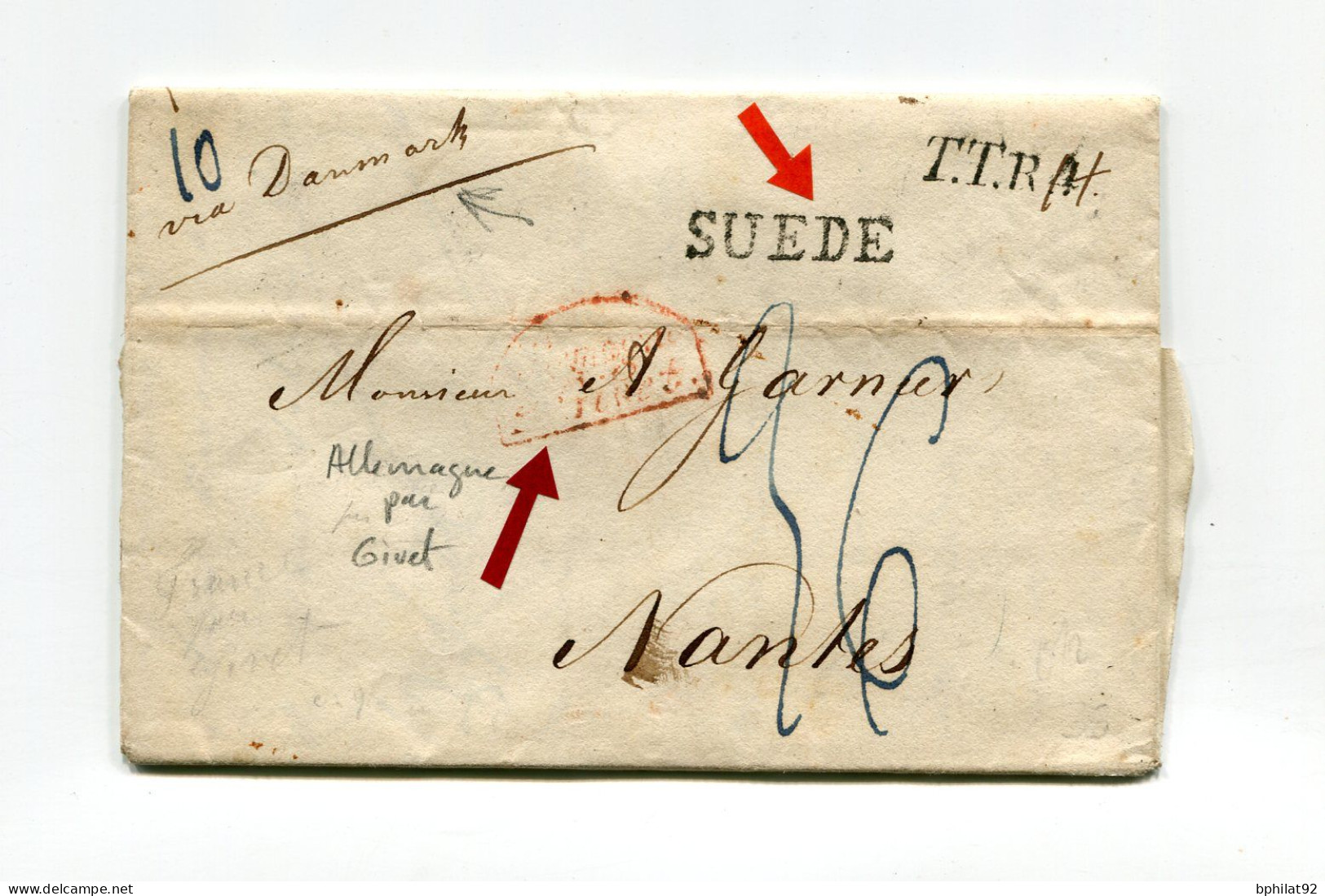 !!! LETTRE DE STOCKHOLM DE 1828 POUR NANTES,  AVEC MARQUE DE PROVENANCE "SUEDE" - ... - 1855 Prephilately