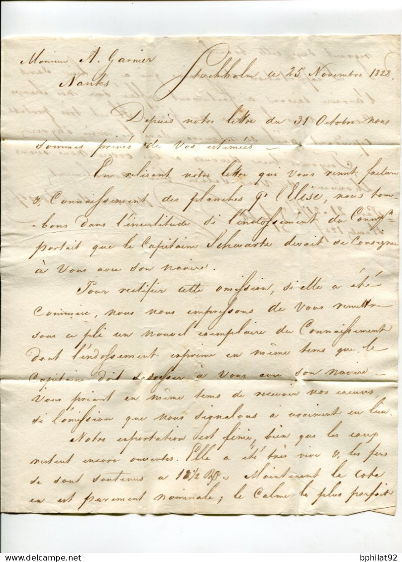 !!! LETTRE DE STOCKHOLM DE 1828 POUR NANTES,  AVEC MARQUE DE PROVENANCE "SUEDE" - Prefilatelia