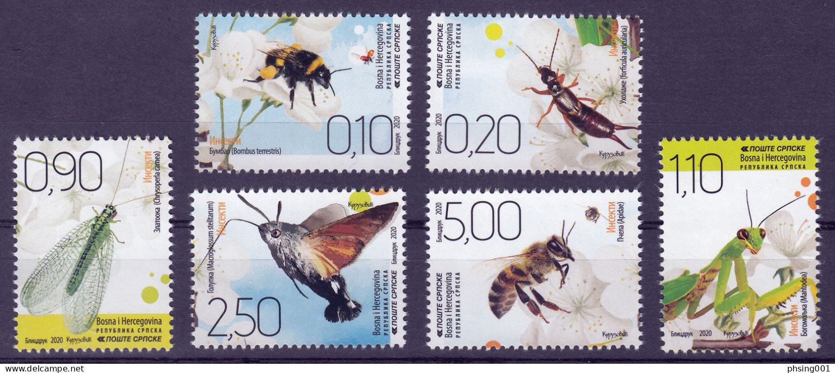 Bosnia Serbia 2020 Fauna Insects Bumblebee Mantis Bee, Set MNH - Abeilles