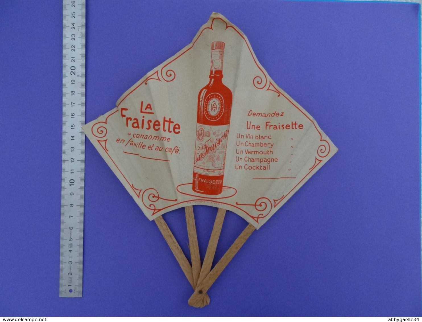 Superbe RARE Eventail Chambrelent Paris Publicité La Fraisette Liqueur Sans Rivale Illustration D'après Castaing Fraise - Alcools