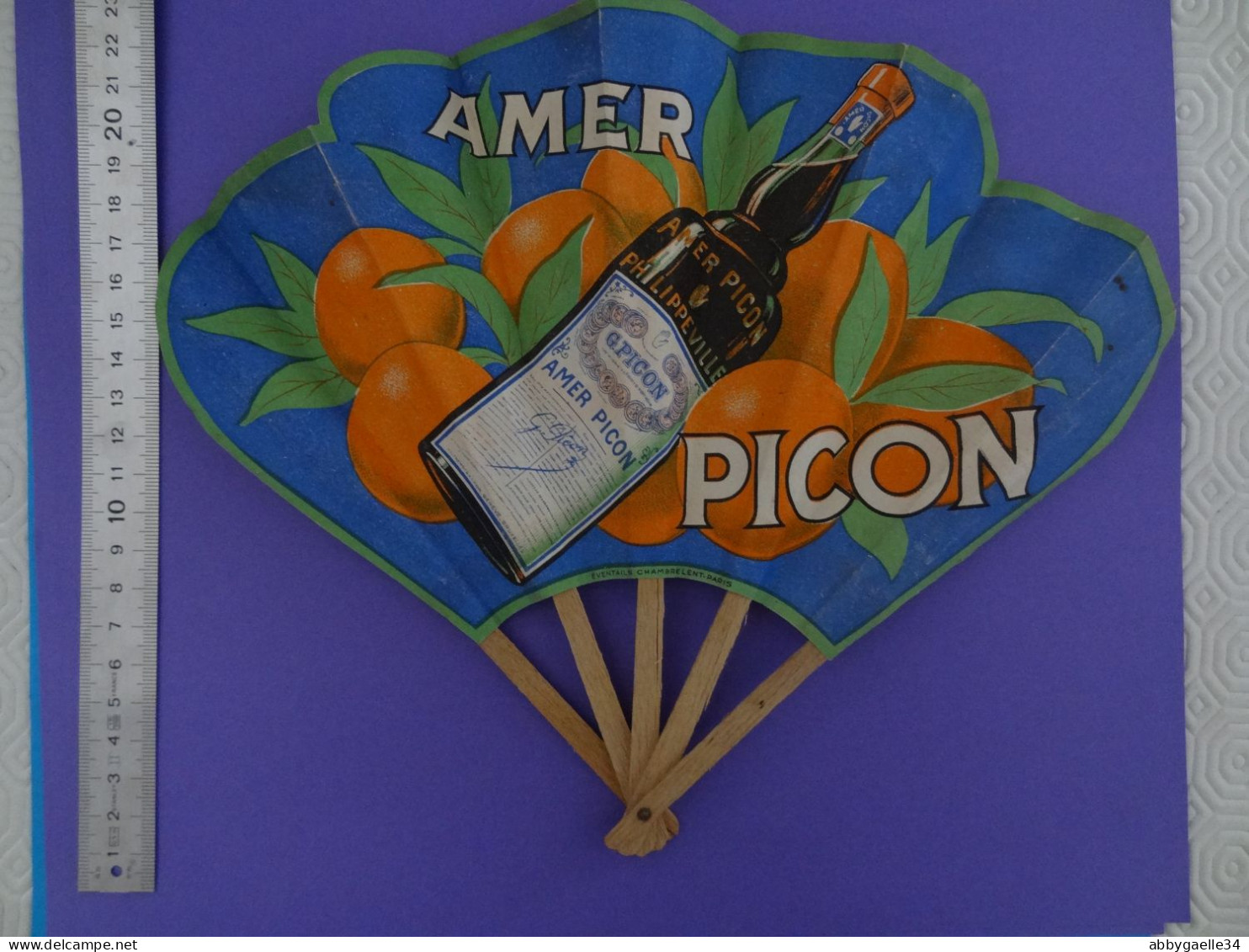 RARE Eventail En Papier AMER PICON (bouteille Penchée) Philippeville Chambrelent - Paris Orange - Alcools