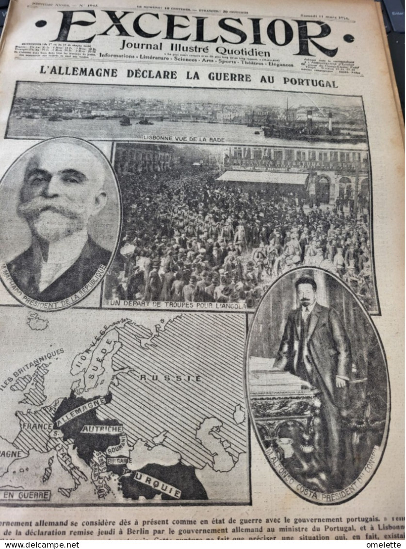 EXCELSIOR 16/ GUERRE PORTUGAL MACHADO /ARMENIE /VERDUN POINCARE /SOUS MARINS ALLEMANDS /INDOUS MUNITIONS - Informations Générales