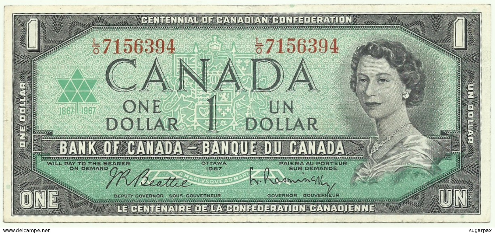 CANADA - 1 Dollar - 1967 - P 84.b - Serie L/O - Centennial Of Canadian Confederation - Queen Elizabeth II - Canada