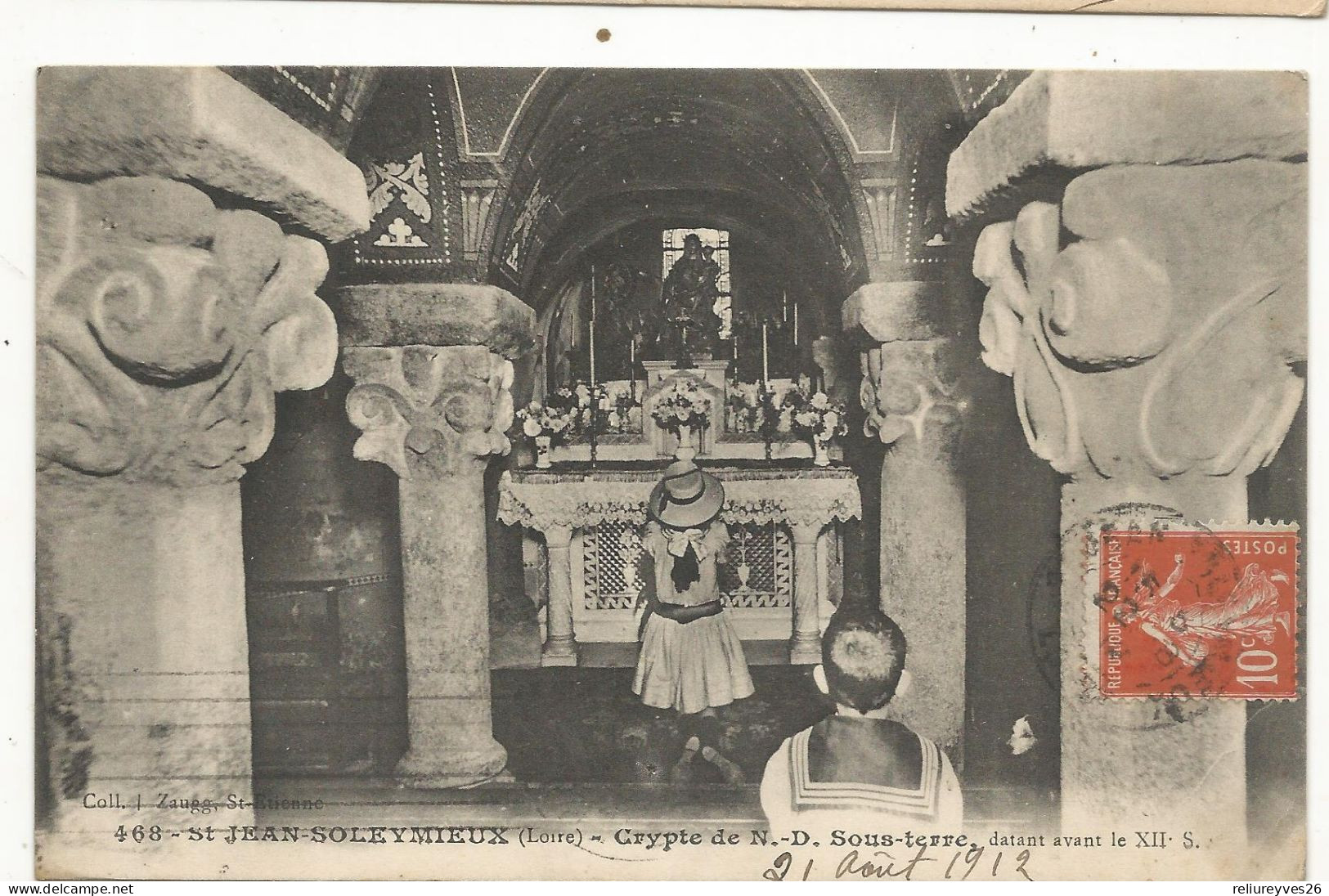 CPA, D.42 , N° 468St. Jean Soleymieux , Crypte De N.D. , Sous Terre , Ed. Col. I. Z. 1913 - Saint Jean Soleymieux