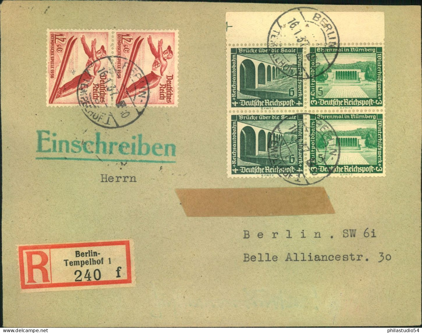 1937, Doppel-Orts-Einschreiben Ab BERLIN-TEMPELHOF. Seltenes 46 Pf. Porto - Storia Postale