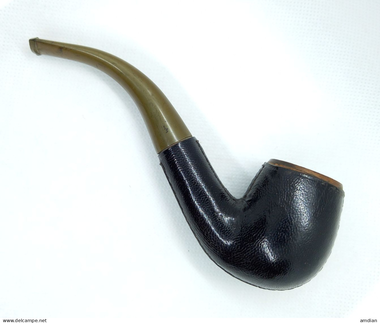 CHACOM 42 Bent Billiard Leather Pipe, Used Vintage Smoking Tobacco Pipe Made In France - Pipes En Bruyère