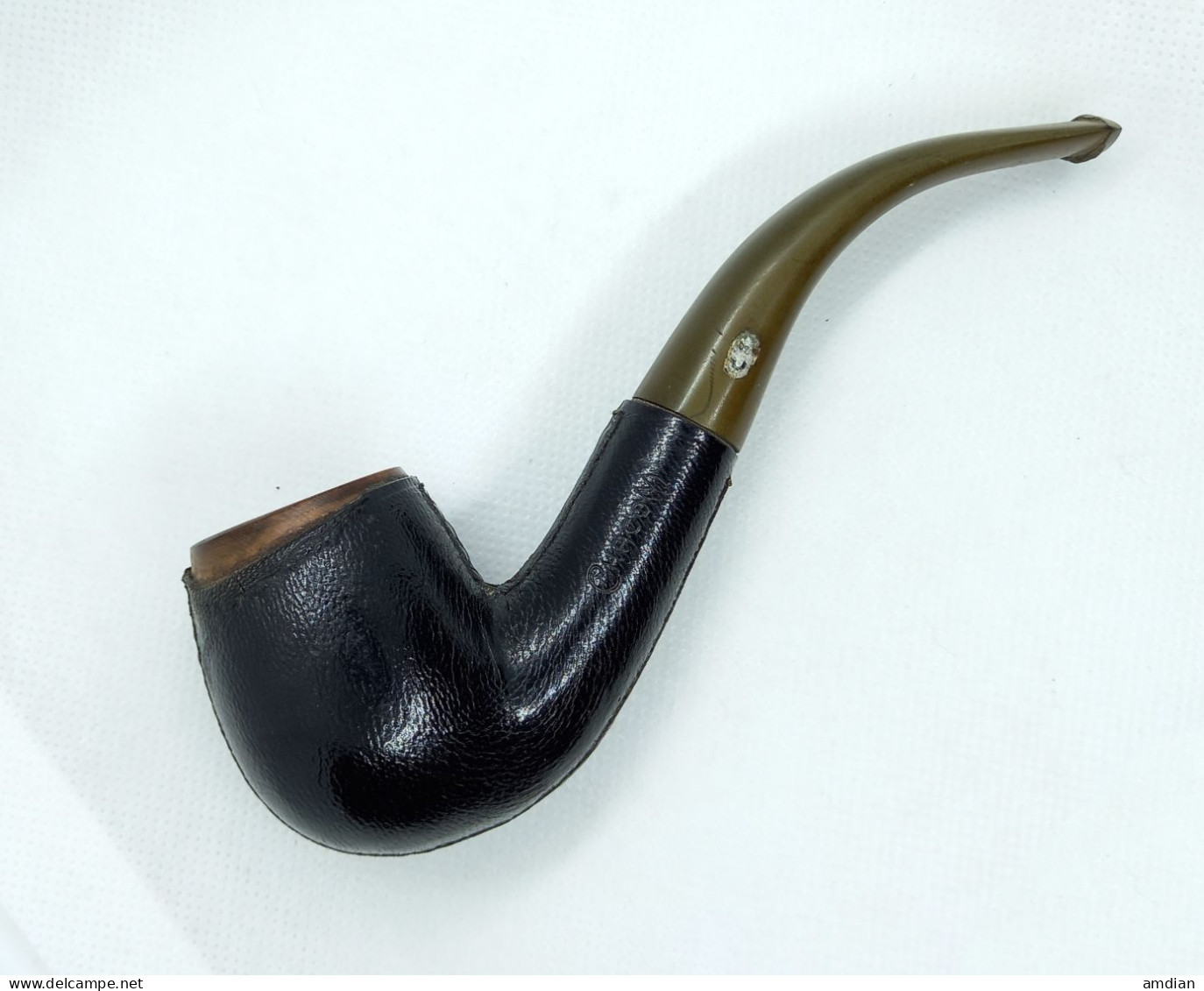 CHACOM 42 Bent Billiard Leather Pipe, Used Vintage Smoking Tobacco Pipe Made In France - Bruyerepfeifen