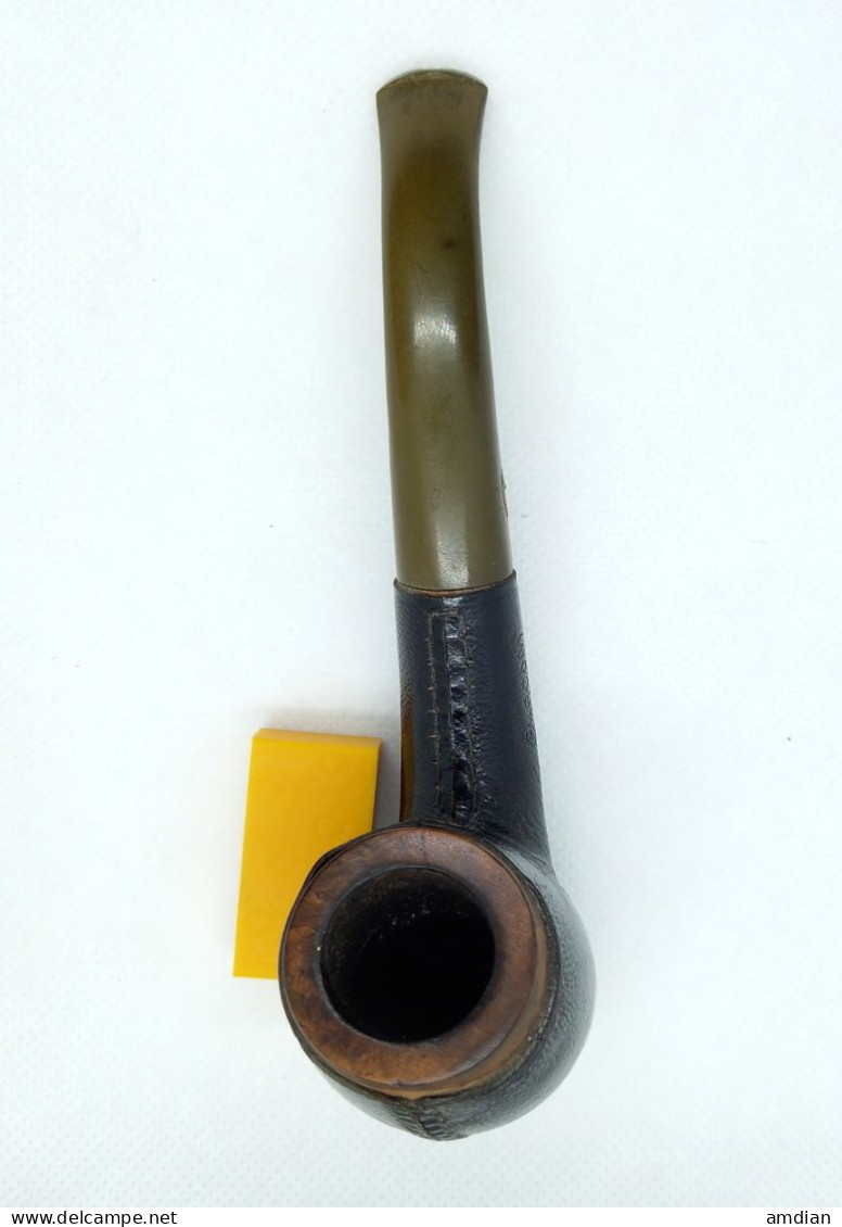 CHACOM 42 Bent Billiard Leather Pipe, Used Vintage Smoking Tobacco Pipe Made In France - Bruyerepfeifen