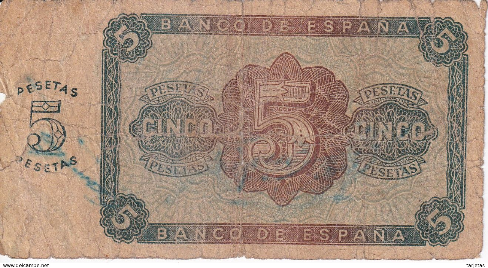 BILLETE DE ESPAÑA DE 5 PTAS DE BURGOS DEL AÑO 1938 SERIE G  (BANKNOTE) - 5 Pesetas