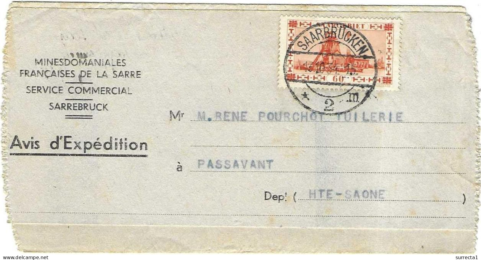 1934 Courrier Mines Françaises En Sarre / Sarrebruck / Cachet Saarbrücken Deutschland / Envoi Flammkohlen - 1900 – 1949