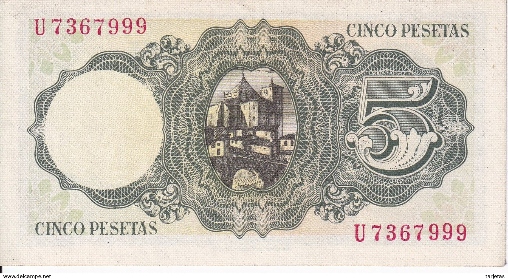 BILLETE DE ESPAÑA DE 5 PTAS DEL 16/08/1951 SERIE U SIN CIRCULAR (UNC) (BANKNOTE) - 5 Pesetas