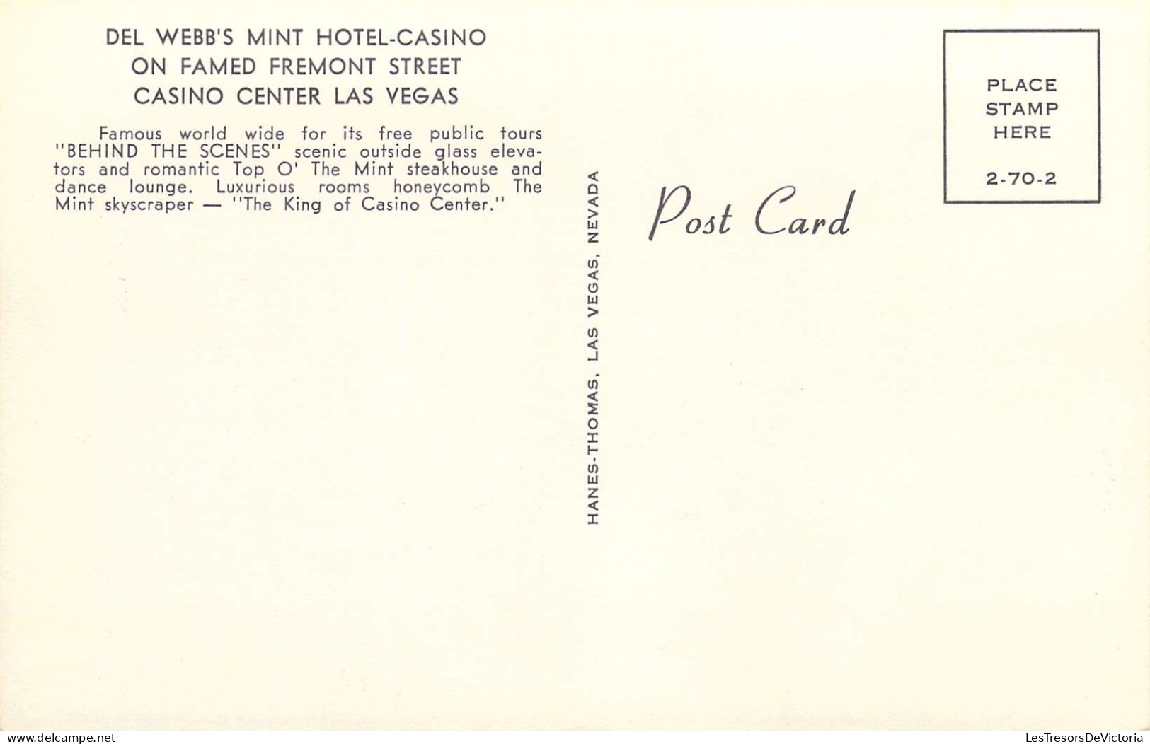 ETATS-UNIS - Nevada - Las Vegas - Del Webb's Mint Hôtel-Casino On Famed Fremont Street - Carte Postale Ancienne - Las Vegas