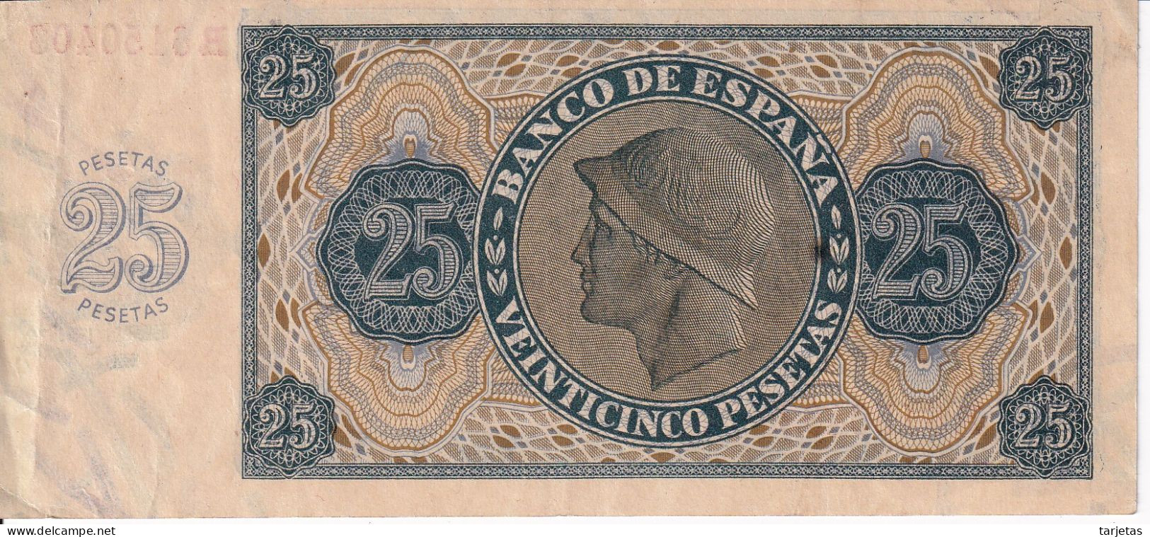 BILLETE DE ESPAÑA DE 25 PTAS DEL 21/11/1936 SERIE R CALIDAD MBC (VF) (BANKNOTE) - 25 Pesetas