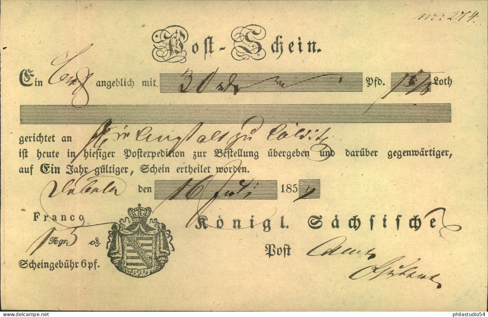 1857, 1867: 2 Verschiedene Postscheine Von Döbeln - Saxe