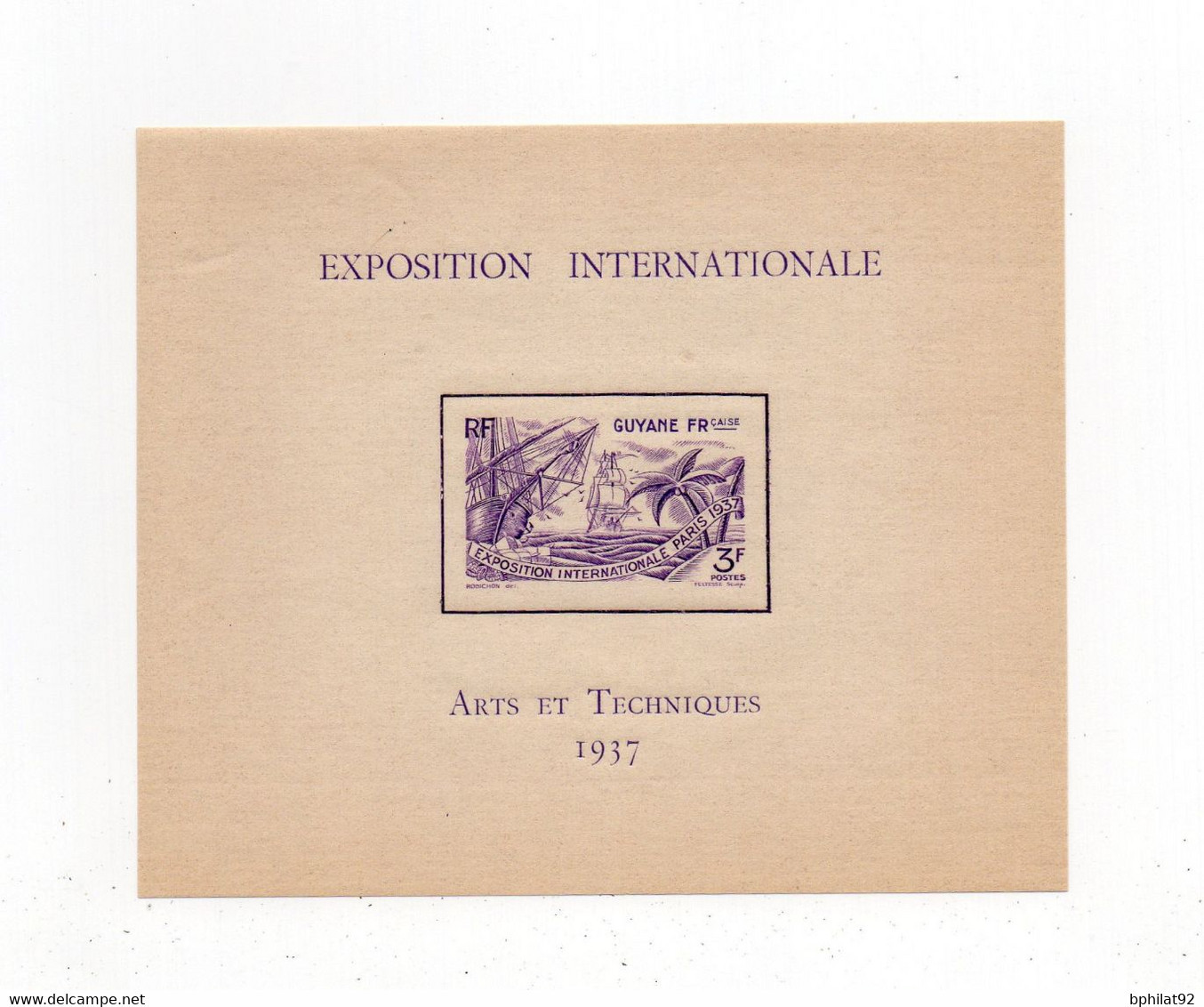 !!! GUYANE : BF N° 1 EXPOSITION INTERNATIONALE - ARTS & TECHNIQUES 1937 NEUF ** - Ongebruikt