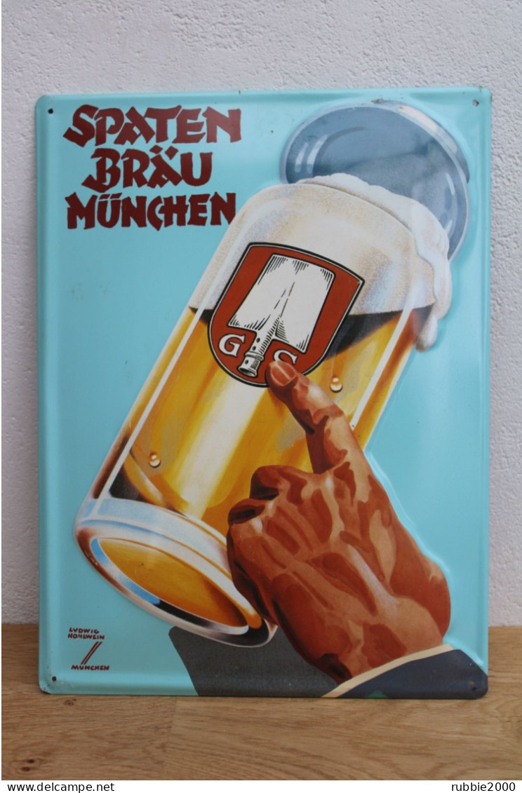 Künstler-AK Ludwig Hohlwein: München, Brauerei-Werbung Für Spatenbräu, PLAQUE EN TOLE PUBLICITE BIERE SPATEN VERS 1970 - Plaques En Tôle (après 1960)