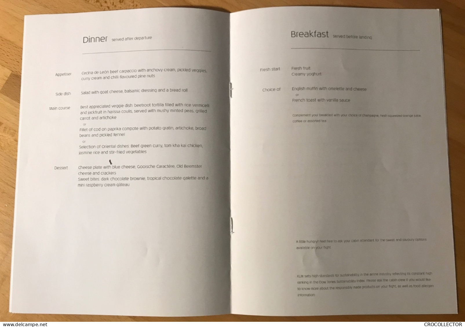 KLM Business Class Menu AMS-NRT 19 JUL 2021 - Menus