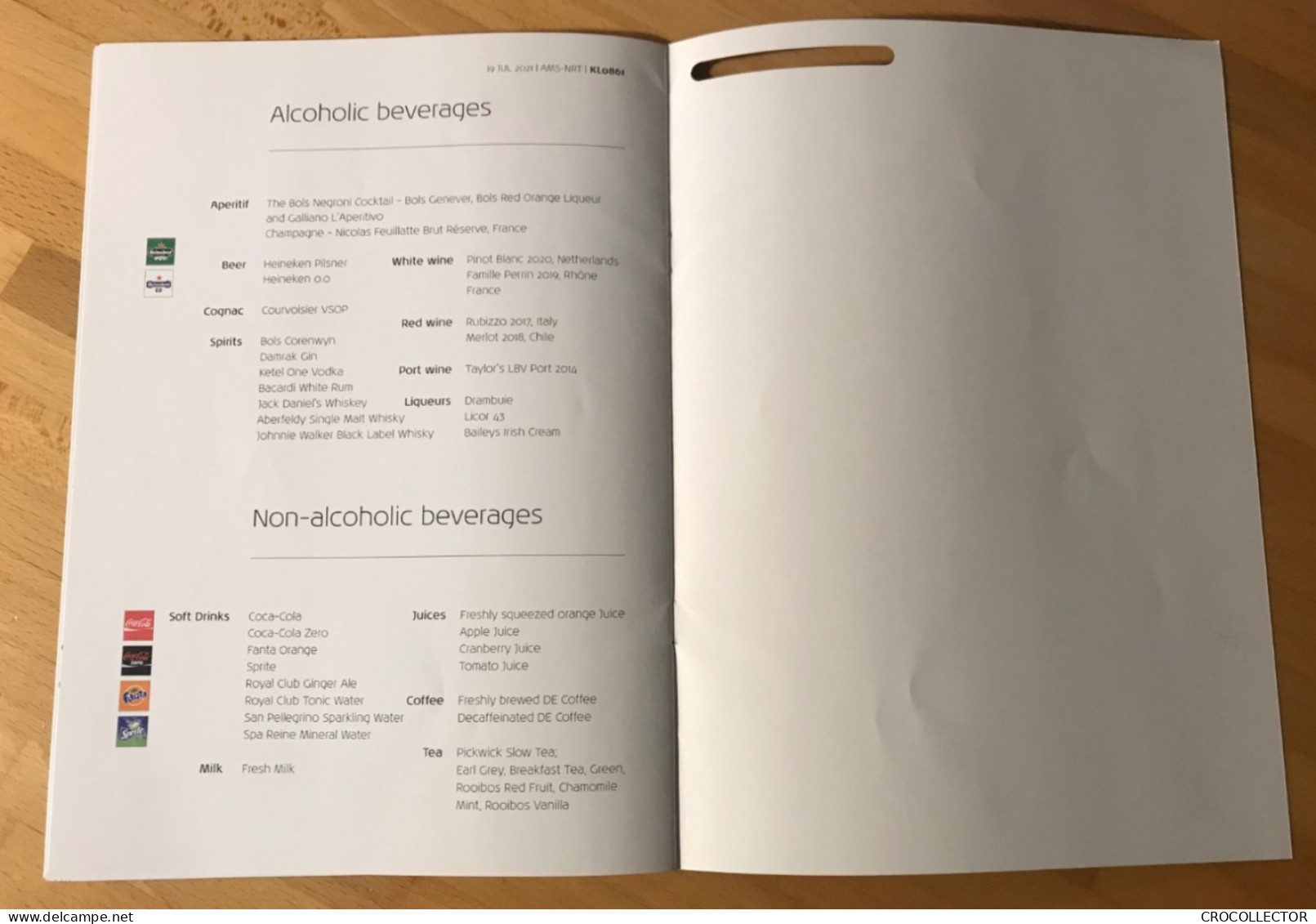 KLM Business Class Menu AMS-NRT 19 JUL 2021