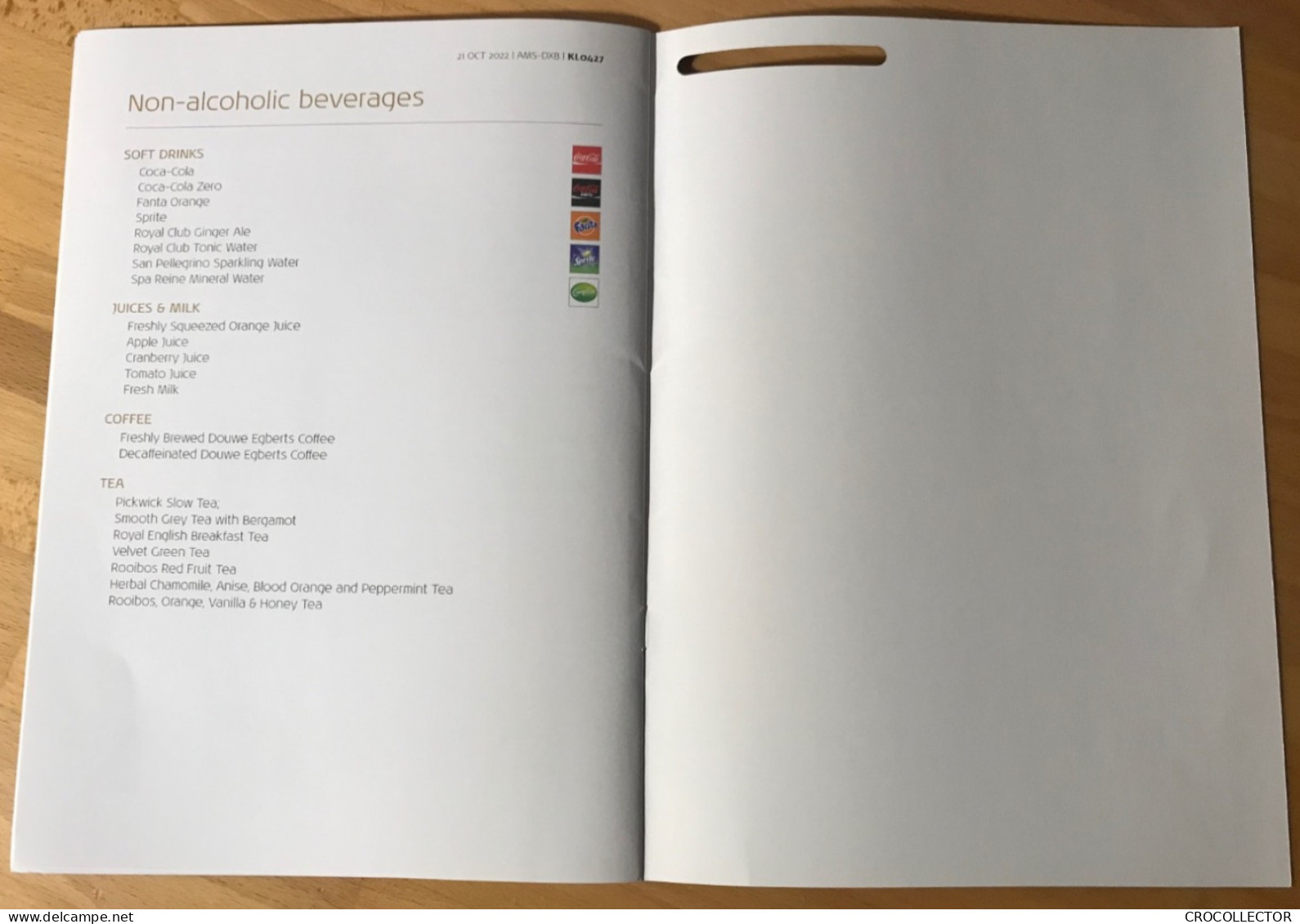 KLM Business Class Menu AMS-DXB 21 OCT 2022