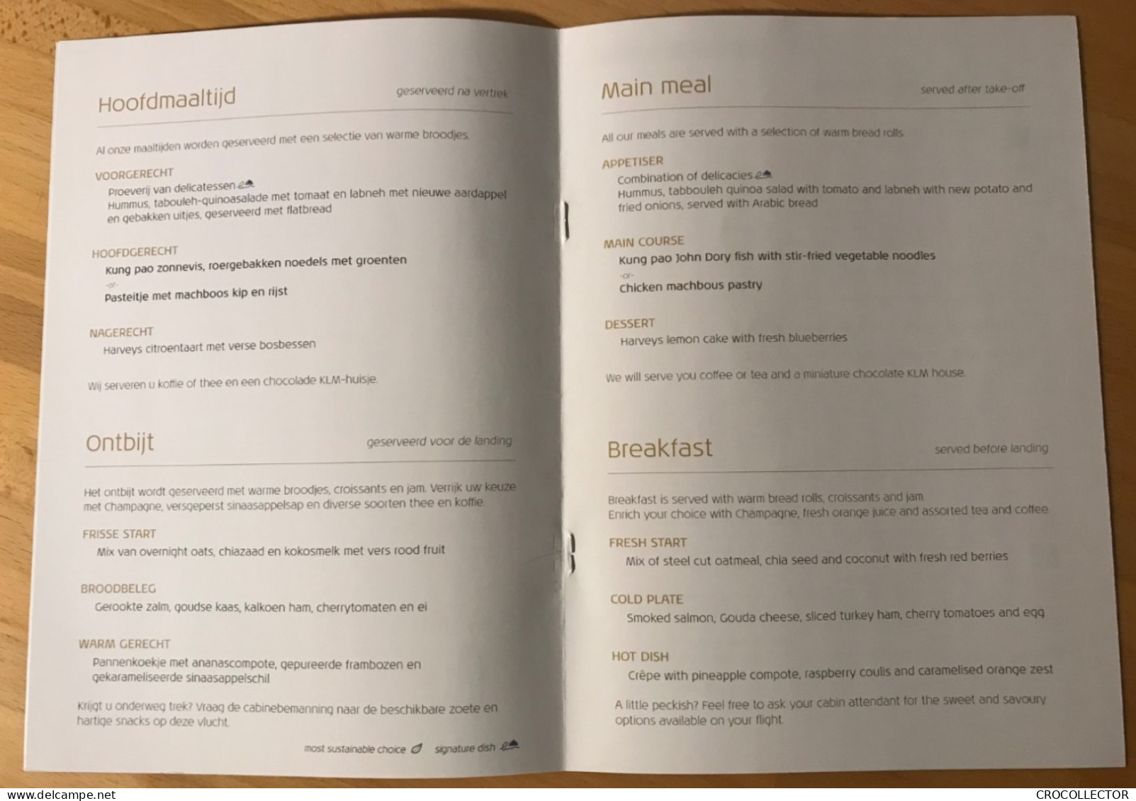 KLM Business Class Menu DXB-AMS 26 OCT 2022 - Menu Cards